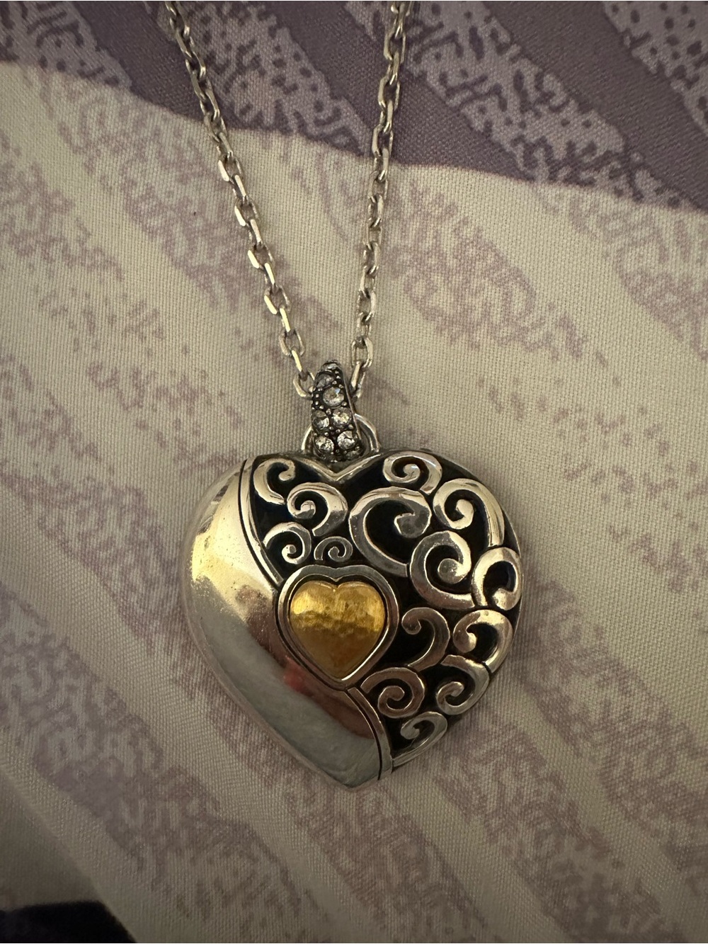 Brighton Silver Heart Pendant Necklace with Gold Heart Accent